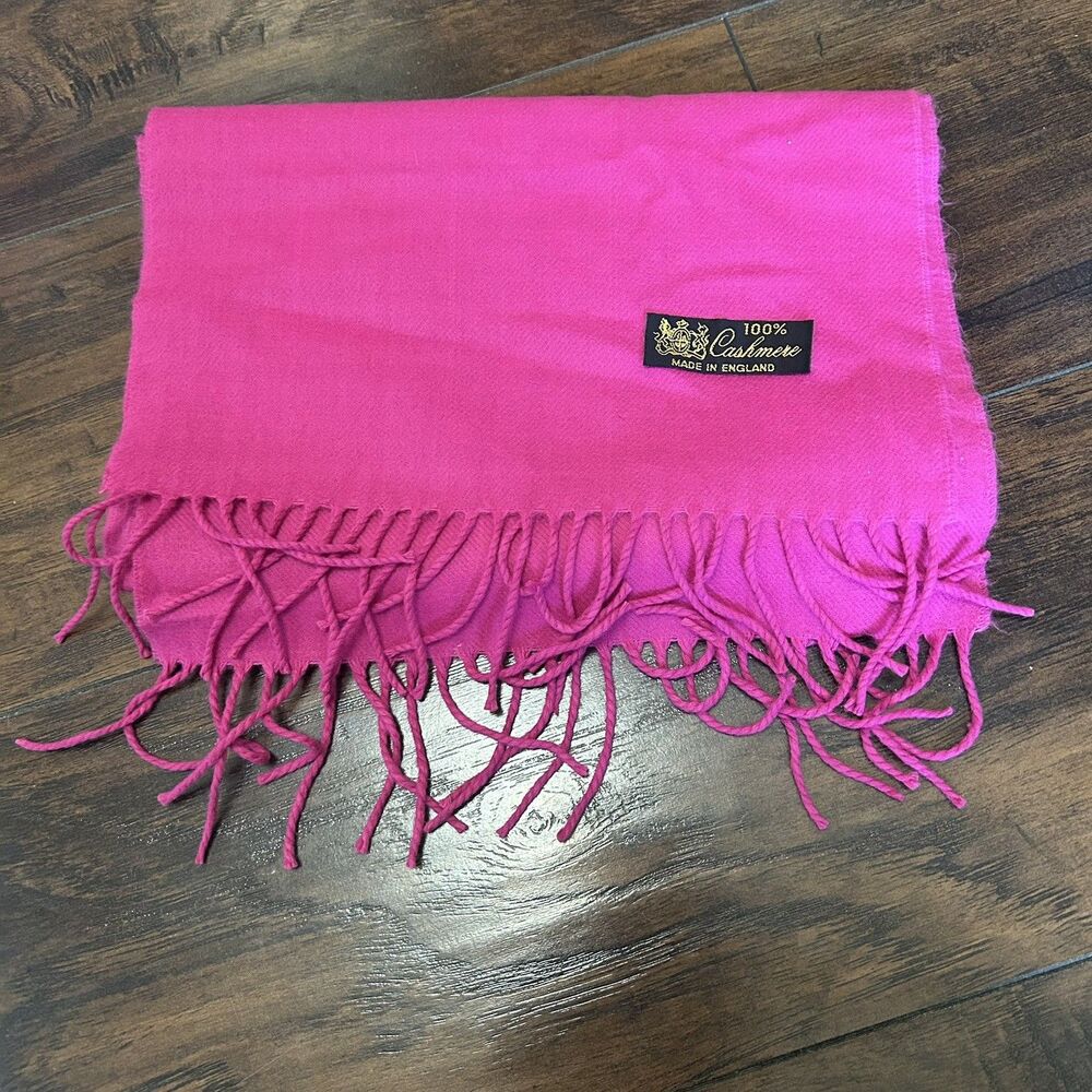 Pink 100% Cashmere Scarf Made in England 63” x 12” Fringe Soft Luxury Unisex